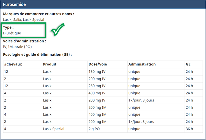 Capture d’écran du site web Guide d’élimination de l’ACPM montrant la rubrique « Type de médicament »