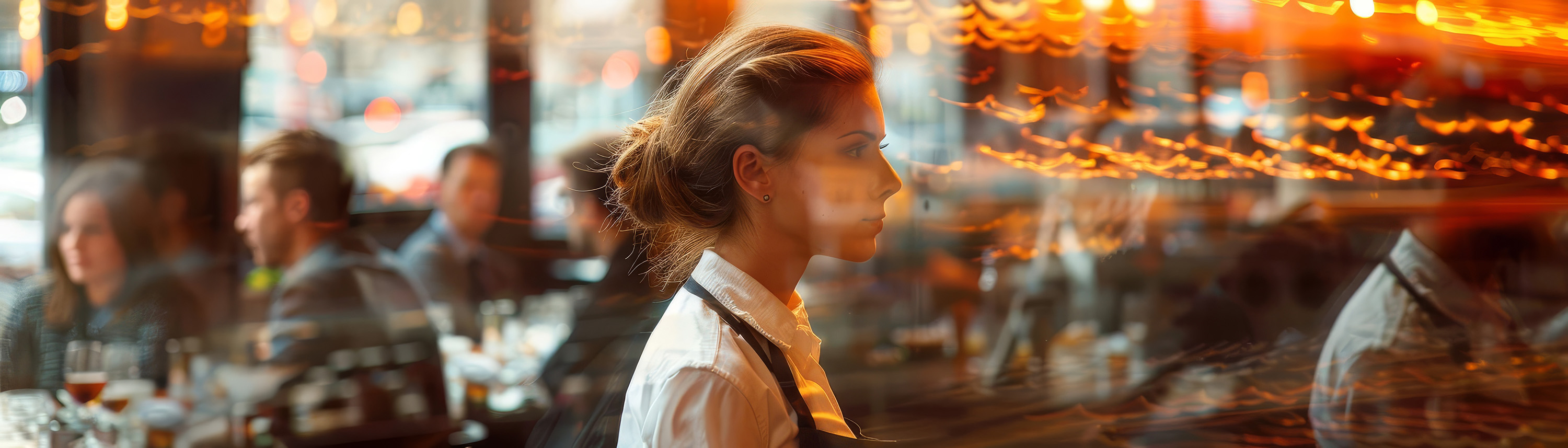 Waitress walks in a restaurant
