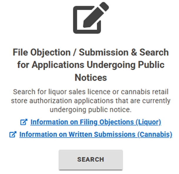 Screenshot: File objection / submission and search