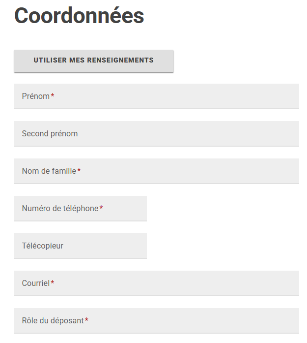 Une capture d'écran des Coordonnées