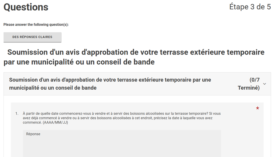 Une capture d'écran de la page Questions