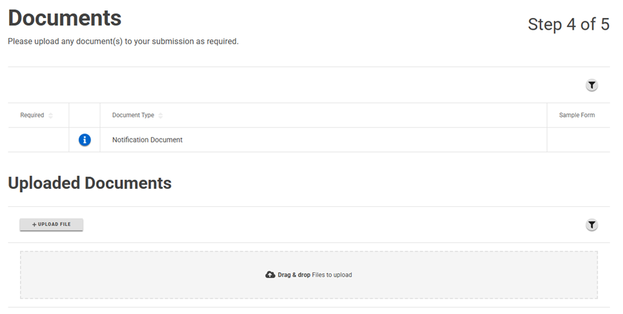 A screenshot of the Required Documents