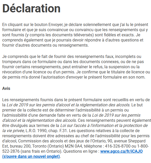 Une capture d'écran de la Déclaration