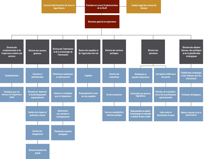 Organigramme du CAJO. Version texte sur le lien ci-dessous.