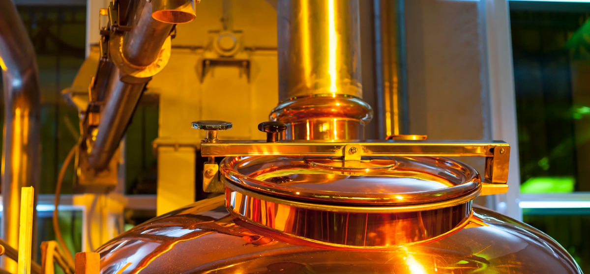 Close up of beer manufacturing machinery