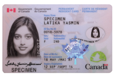 Front face of permanent resident card (Canadian)