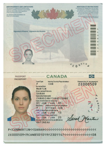 Inside of Canadian Passport (issued before May 2023)