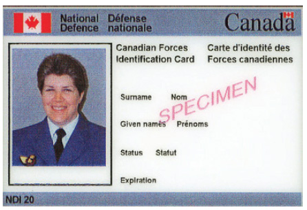 Front face of Canadian Armed Forces Identification Card