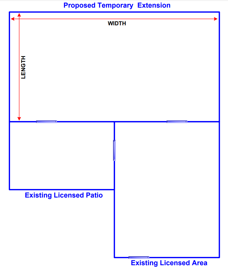 Sketch showing the proposed extended area in relation to the existing licensed area(s) 